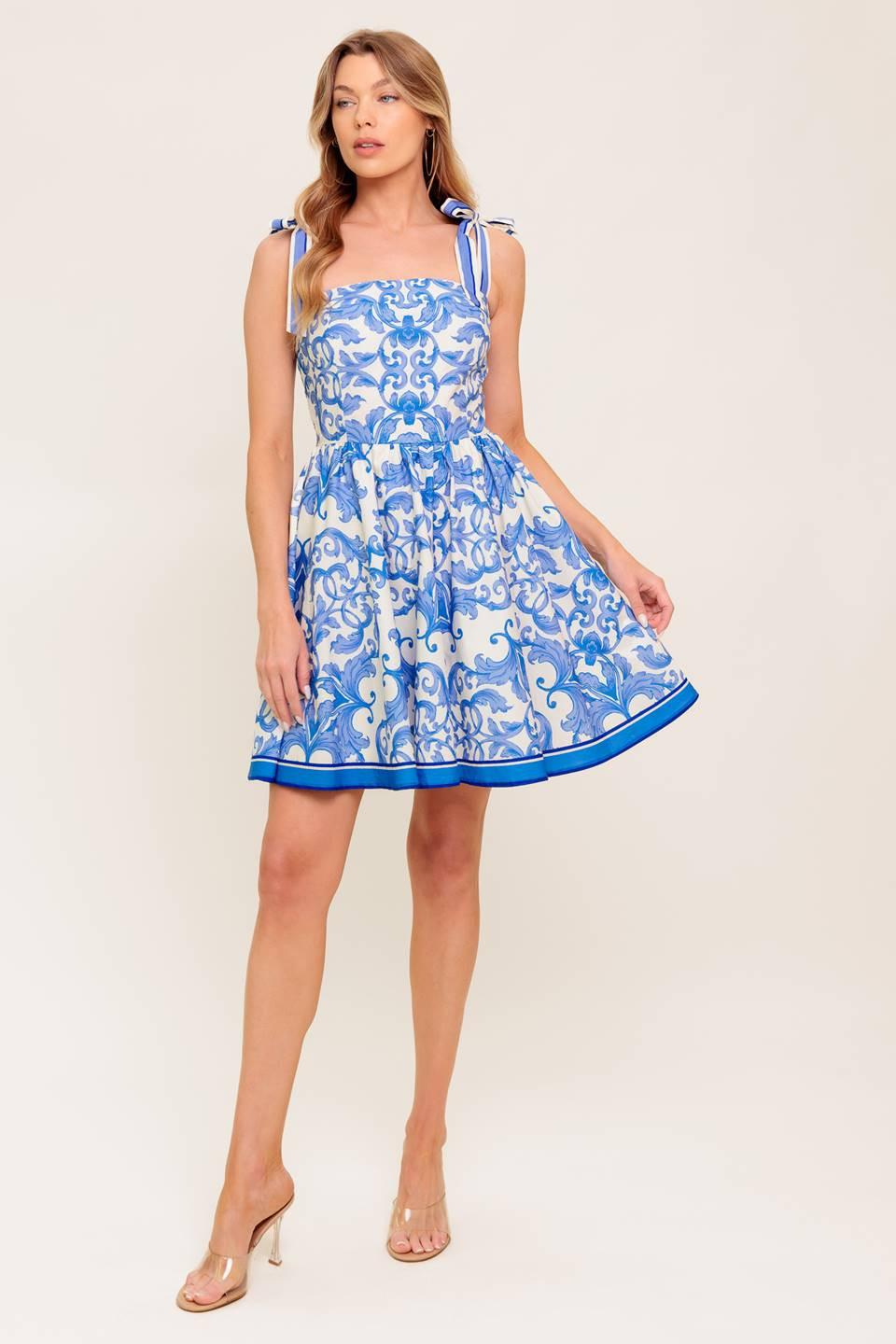 FLORENCE DAYS FLORAL BLUE WOVEN MINI DRESS
