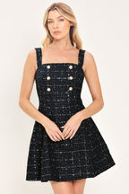 Navy Spark Sequin Tweed Mini Dress