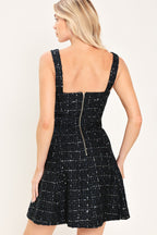 Navy Spark Sequin Tweed Mini Dress