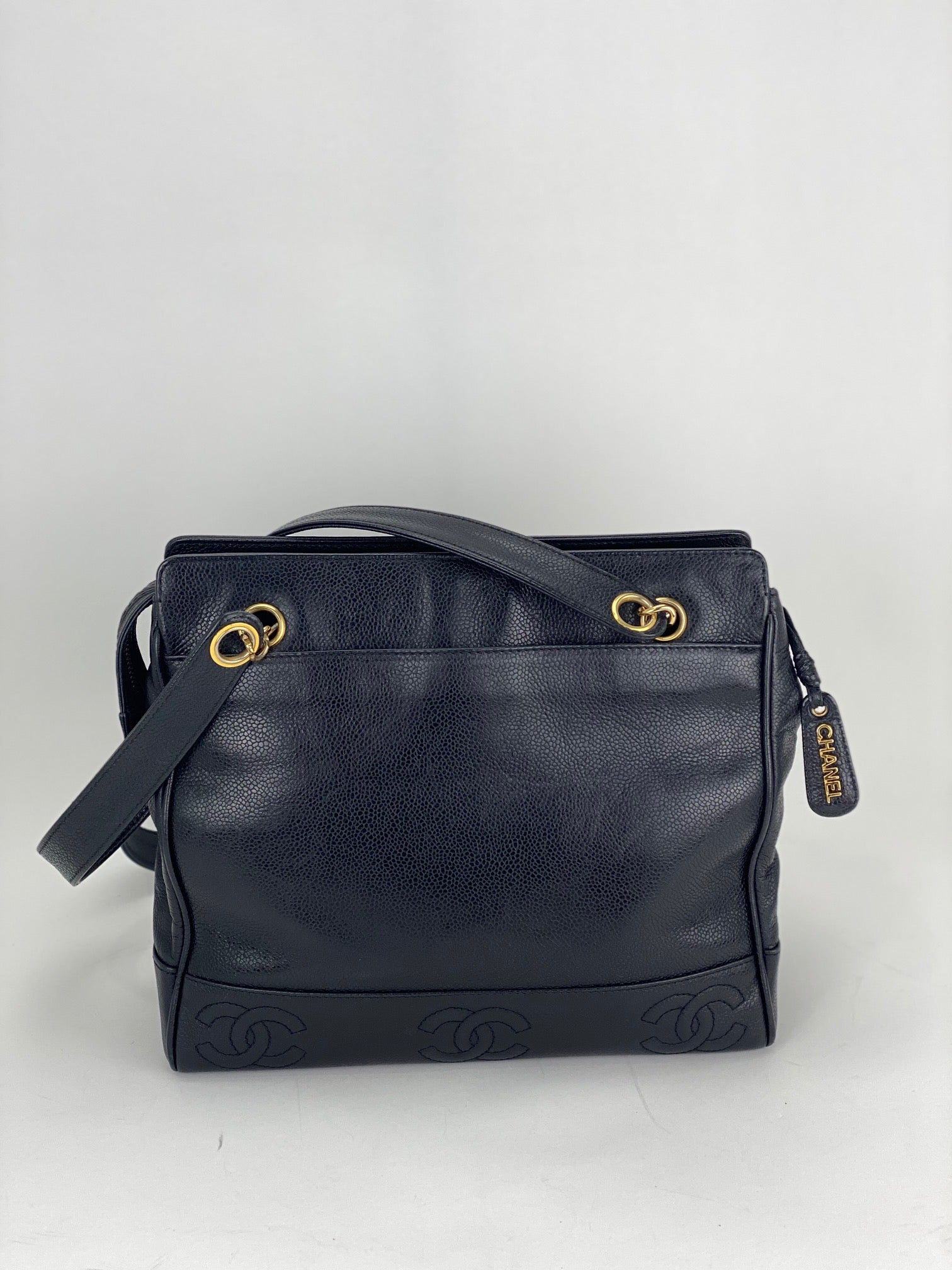 CHANEL Vintage Black Caviar Leather CC Zip Tote Shoulder Bag w/added insert  Pre owned - HOUSE OF SHE