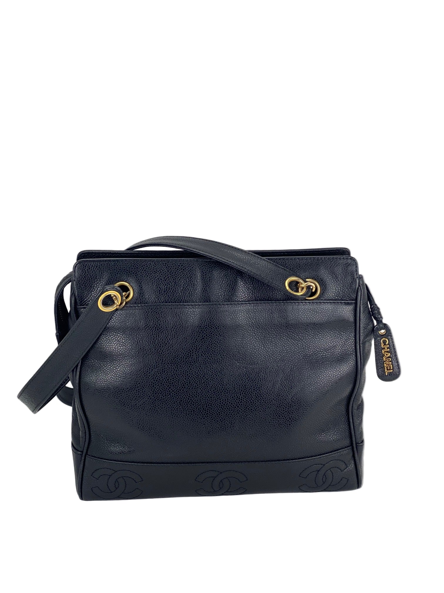 CHANEL Vintage Black Caviar Leather CC Zip Tote Shoulder Bag w/added insert  Pre owned