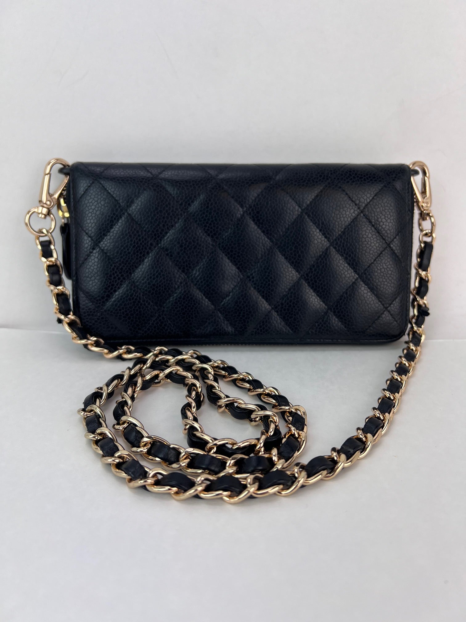 Chanel Caviar Quilted Large Gusset  Zip Around Black Wallet - HOUSE OF SHE