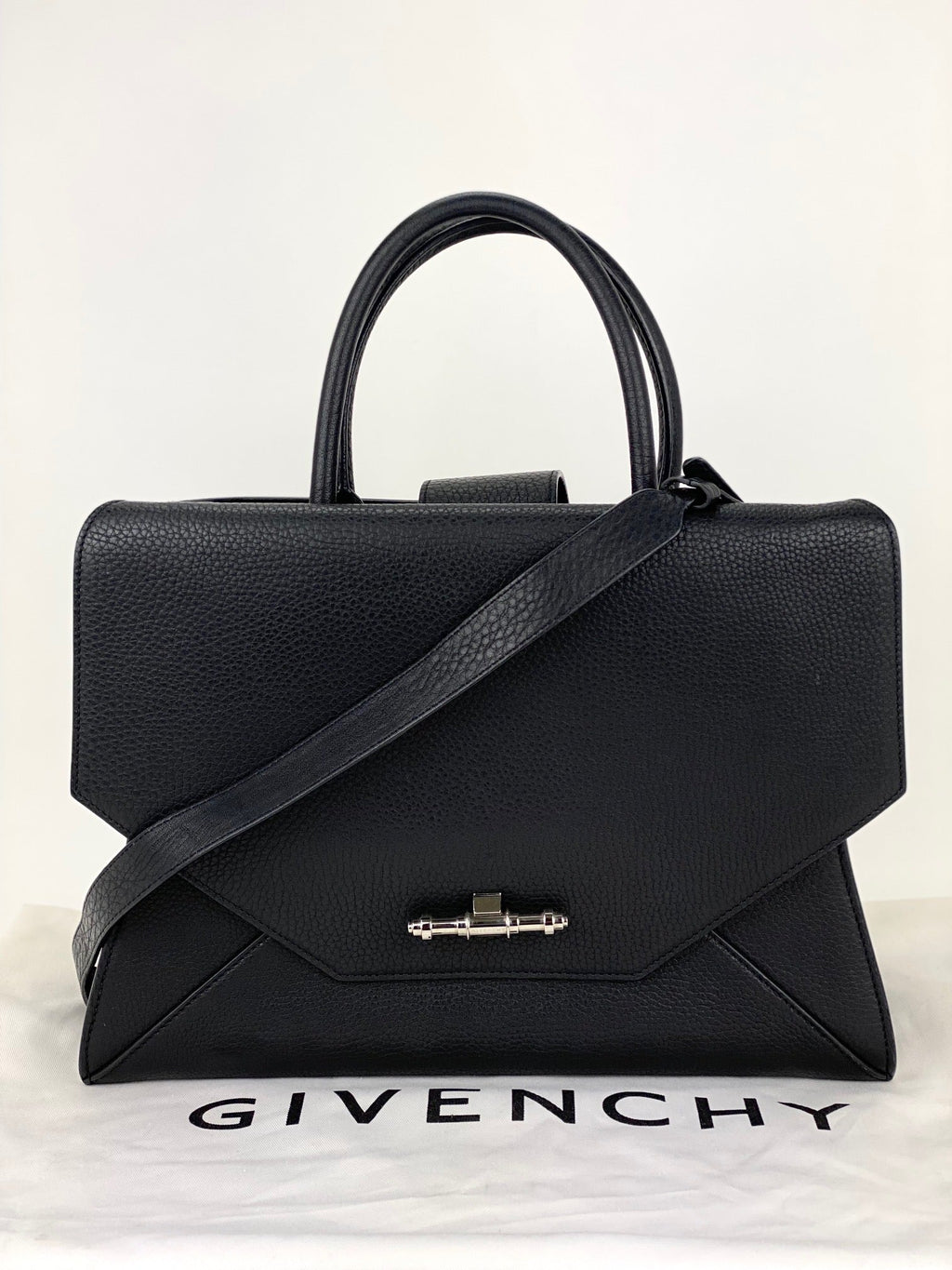 Givenchy Obsedia Medium Flap Black Pebbled Calfskin Satchel Hand Bag - HOUSE OF SHE