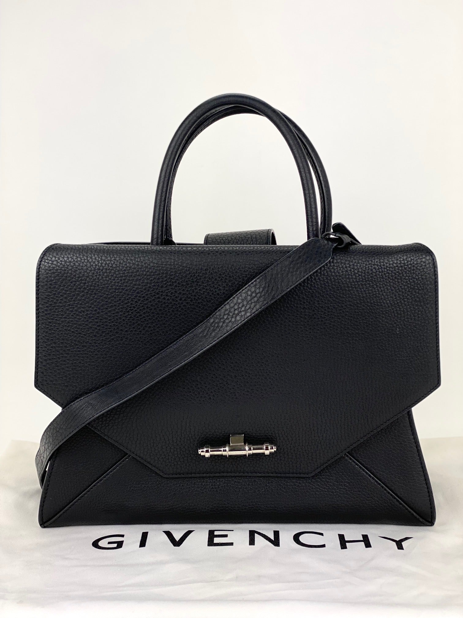 Givenchy Obsedia Medium Flap Black Pebbled Calfskin Satchel Hand Bag - HOUSE OF SHE