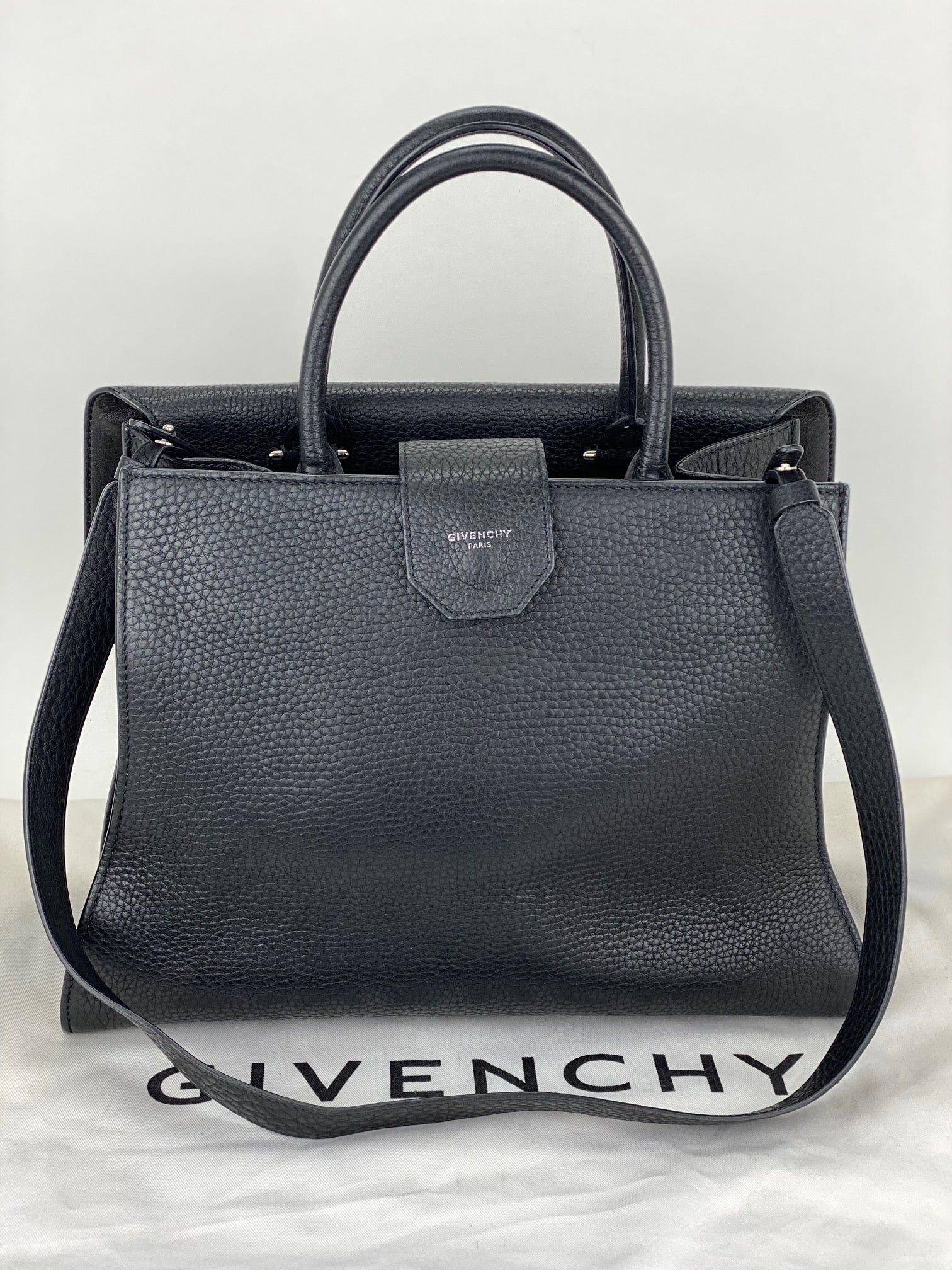 Givenchy Obsedia Medium Flap Black Pebbled Calfskin Satchel Hand Bag - HOUSE OF SHE