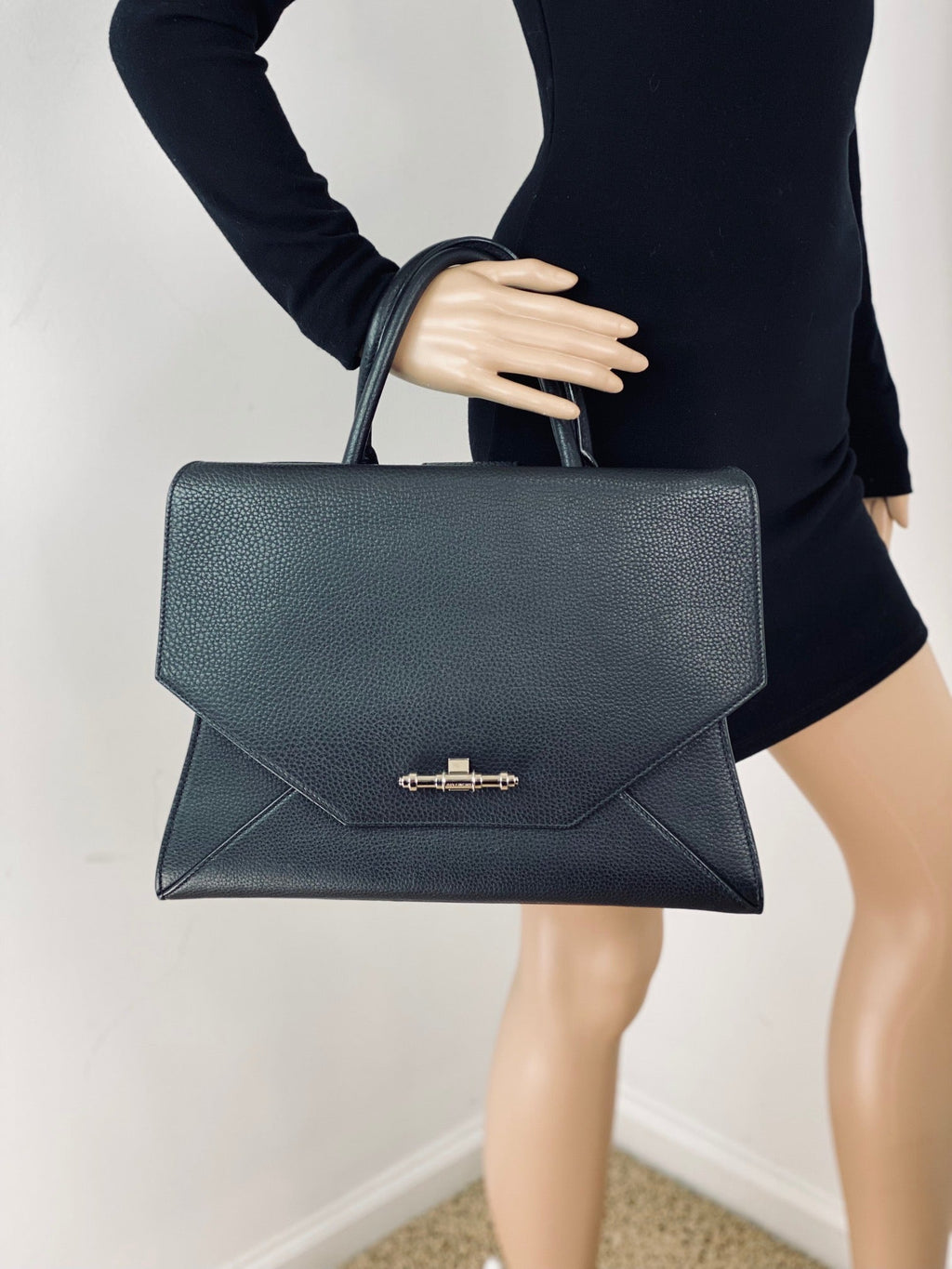 Givenchy Obsedia Medium Flap Black Pebbled Calfskin Satchel Hand Bag - HOUSE OF SHE