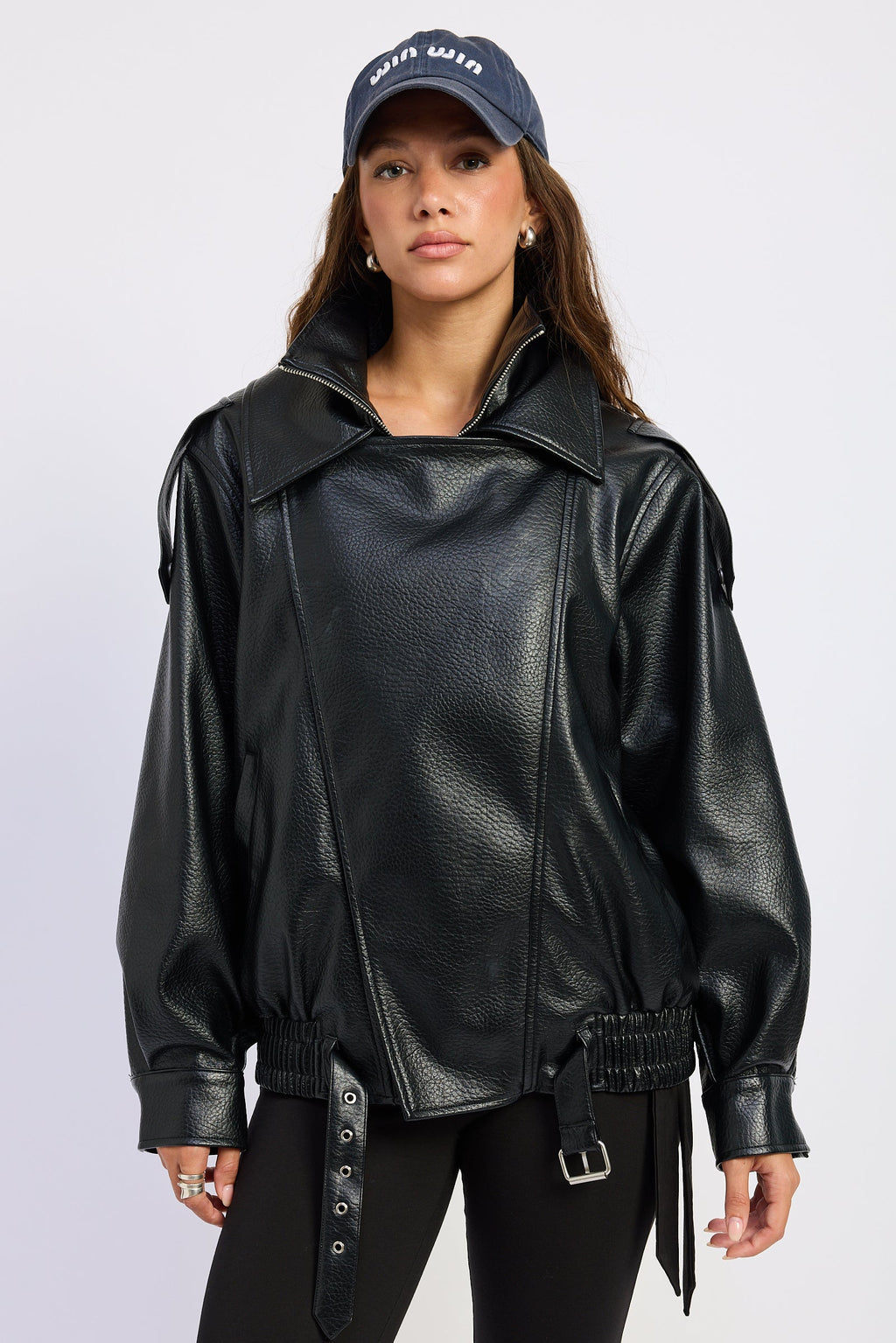 Gabriella Oversized Faux Leather Bomber Jacket