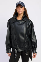Gabriella Oversized Faux Leather Bomber Jacket