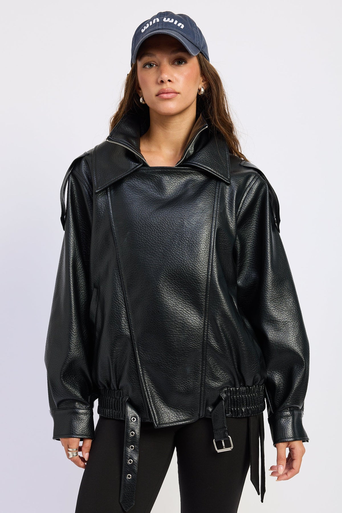 Gabriella Oversized Faux Leather Bomber Jacket
