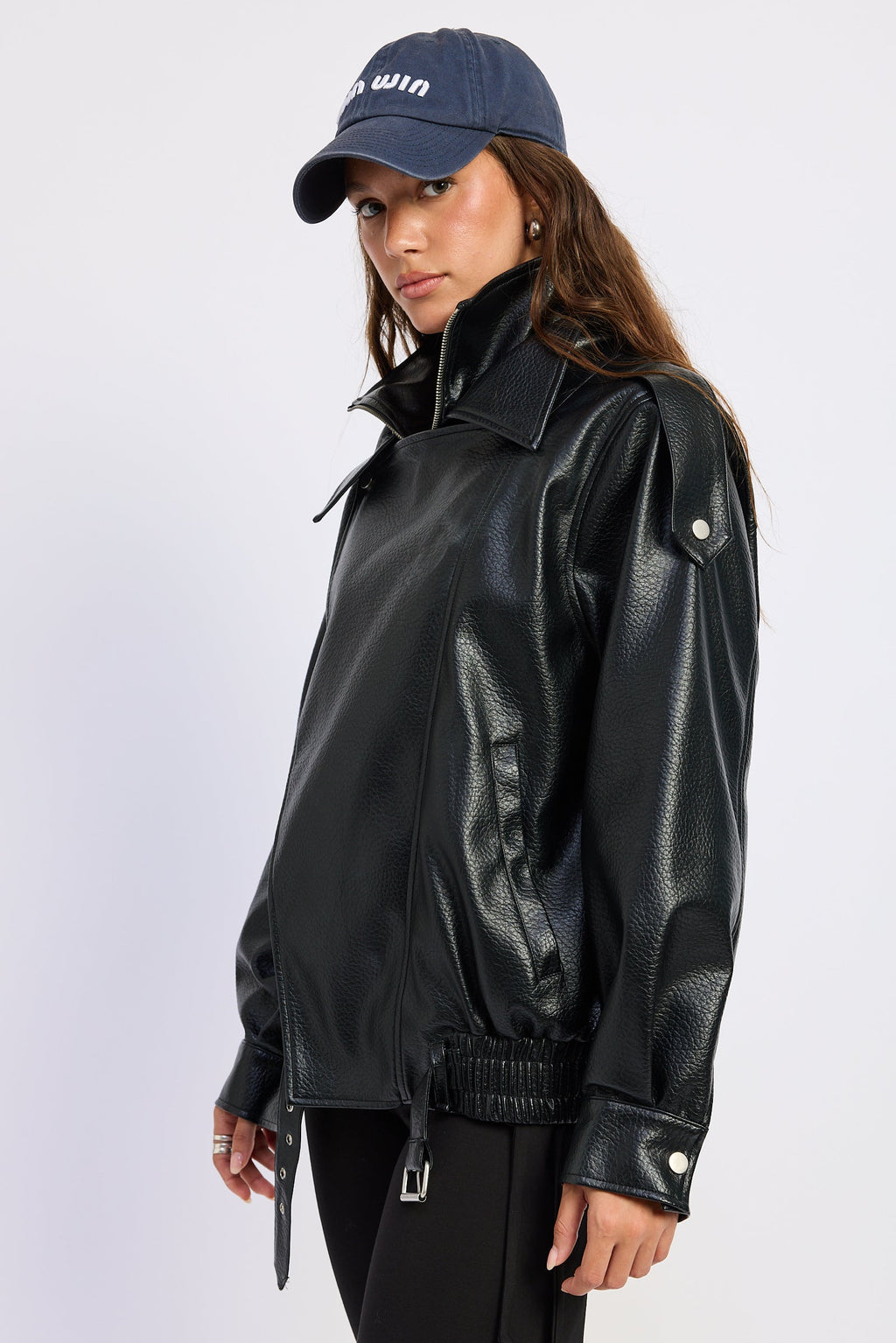 Gabriella Oversized Faux Leather Bomber Jacket
