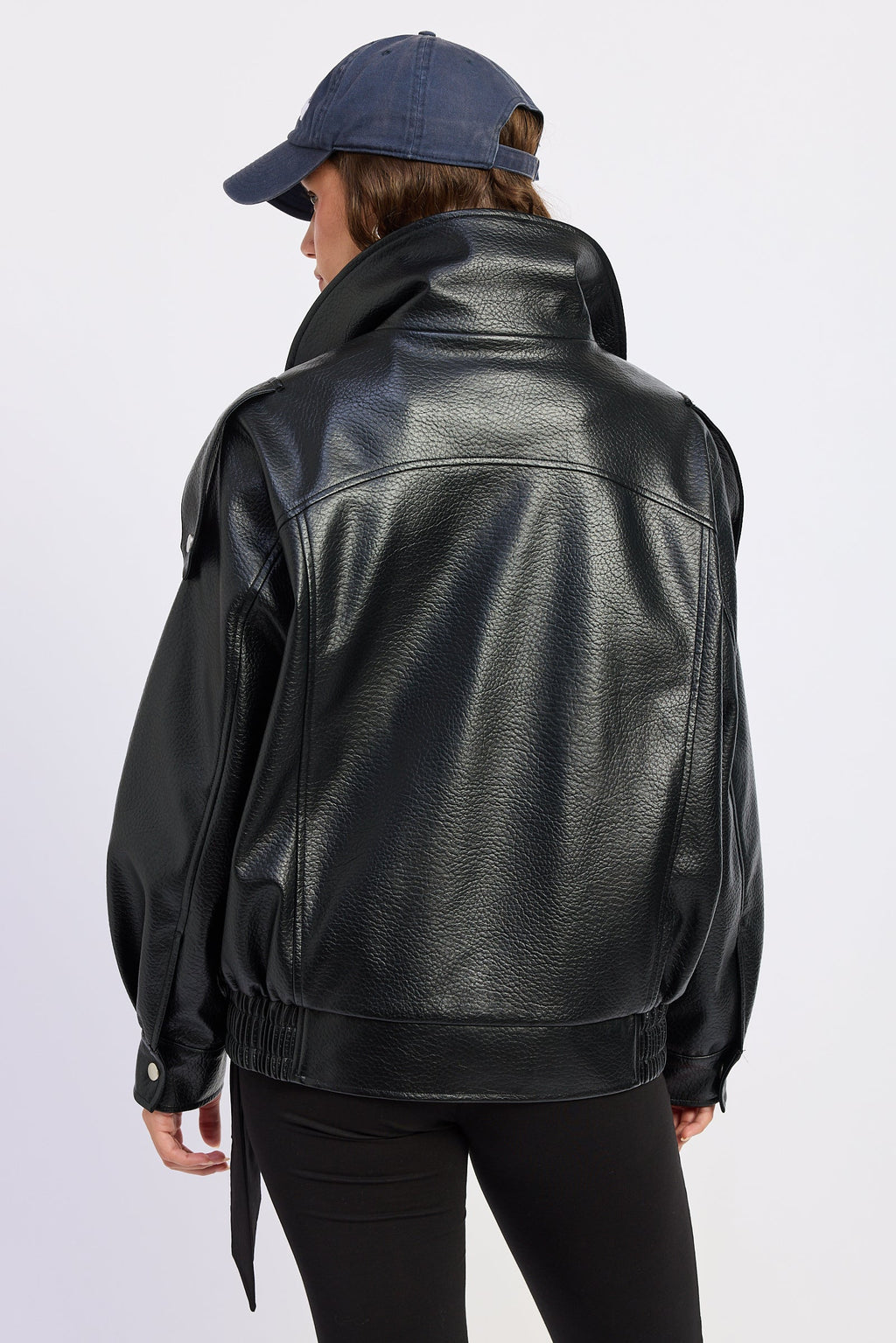 Gabriella Oversized Faux Leather Bomber Jacket