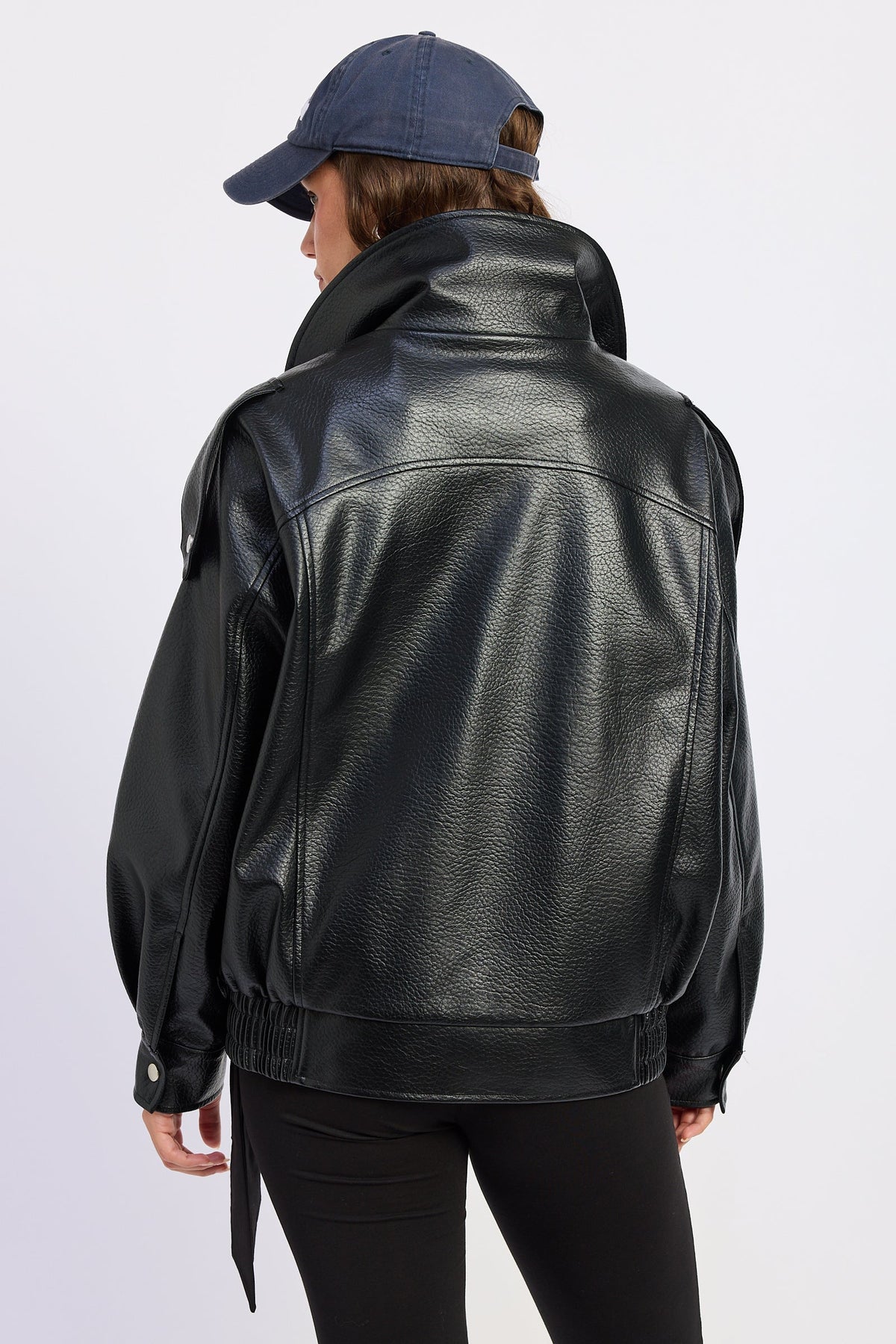 Gabriella Oversized Faux Leather Bomber Jacket