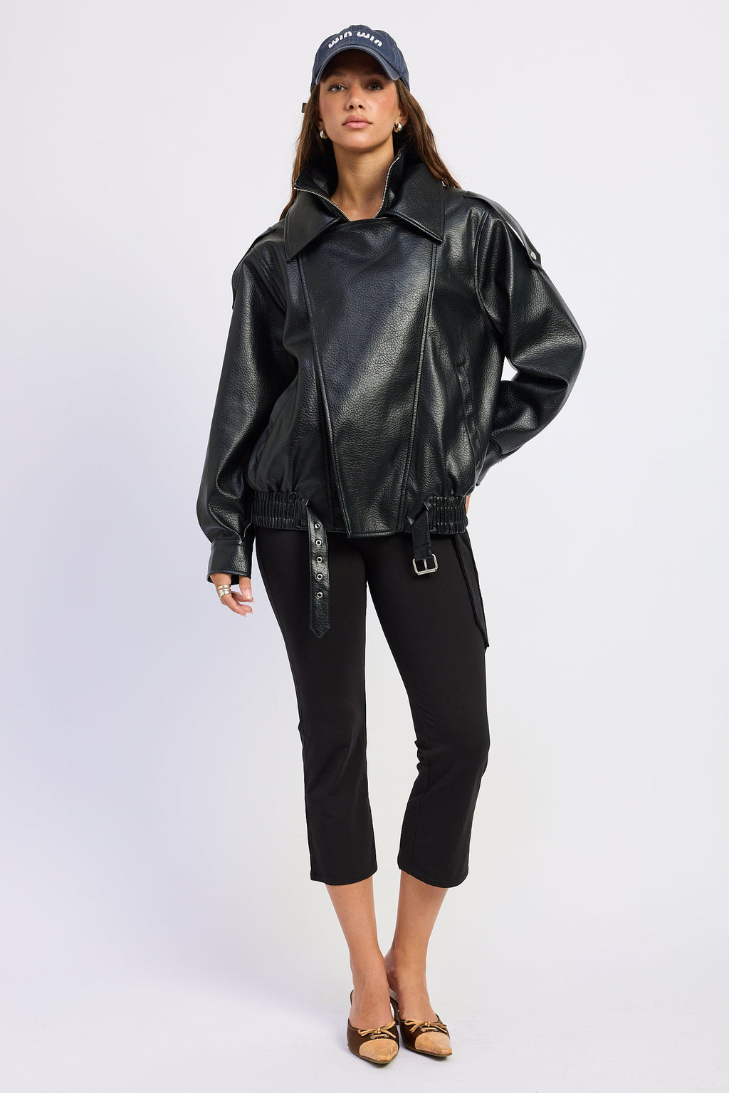 Gabriella Oversized Faux Leather Bomber Jacket