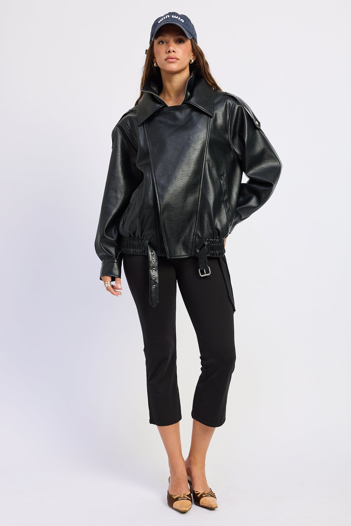 Gabriella Oversized Faux Leather Bomber Jacket