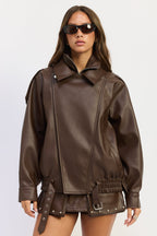 Gabriella Oversized Faux Leather Bomber Jacket