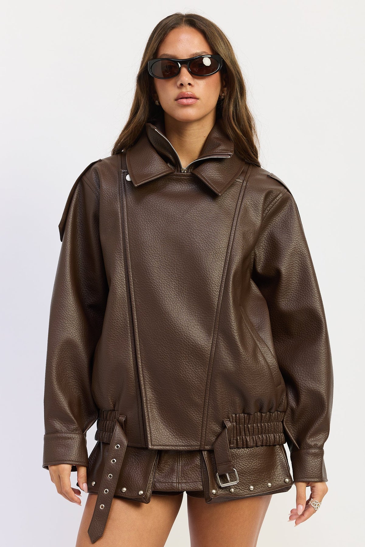 Gabriella Oversized Faux Leather Bomber Jacket