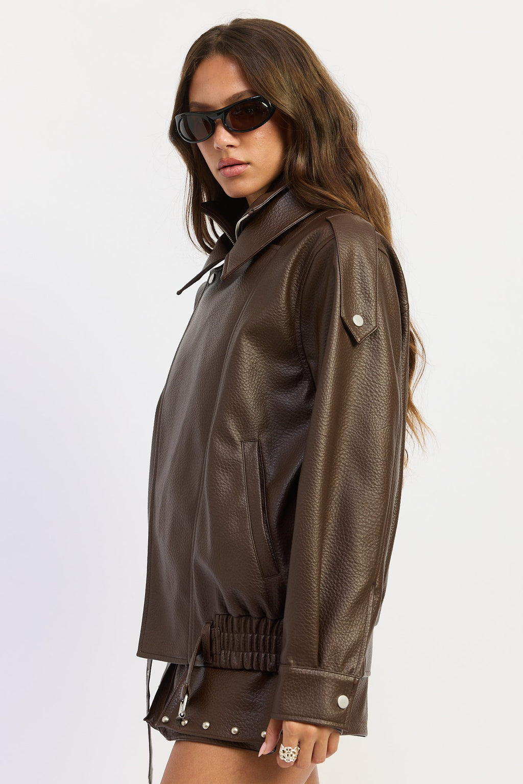Gabriella Oversized Faux Leather Bomber Jacket