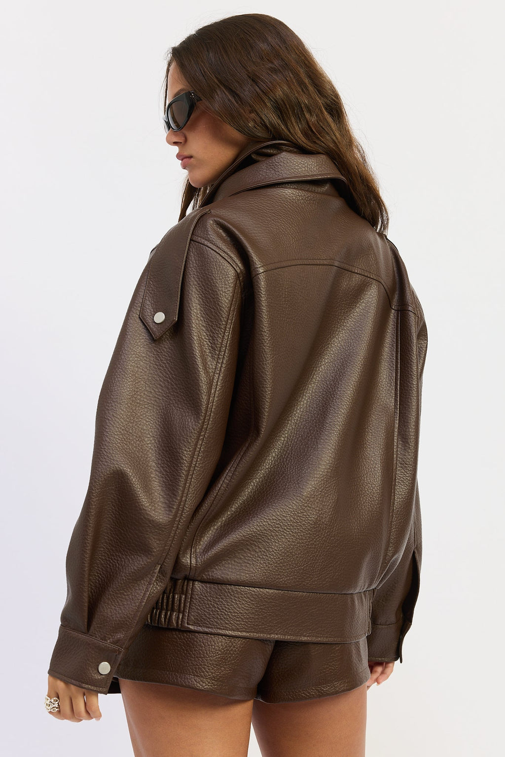 Gabriella Oversized Faux Leather Bomber Jacket