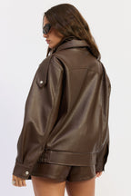 Gabriella Oversized Faux Leather Bomber Jacket