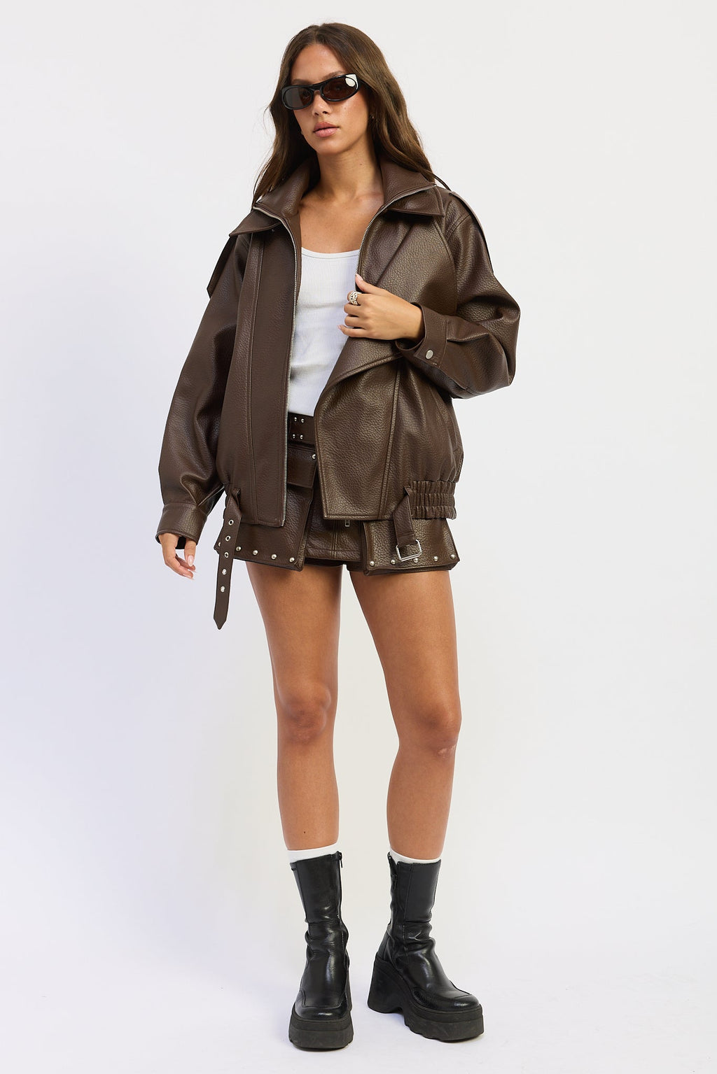 Gabriella Oversized Faux Leather Bomber Jacket