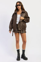 Gabriella Oversized Faux Leather Bomber Jacket