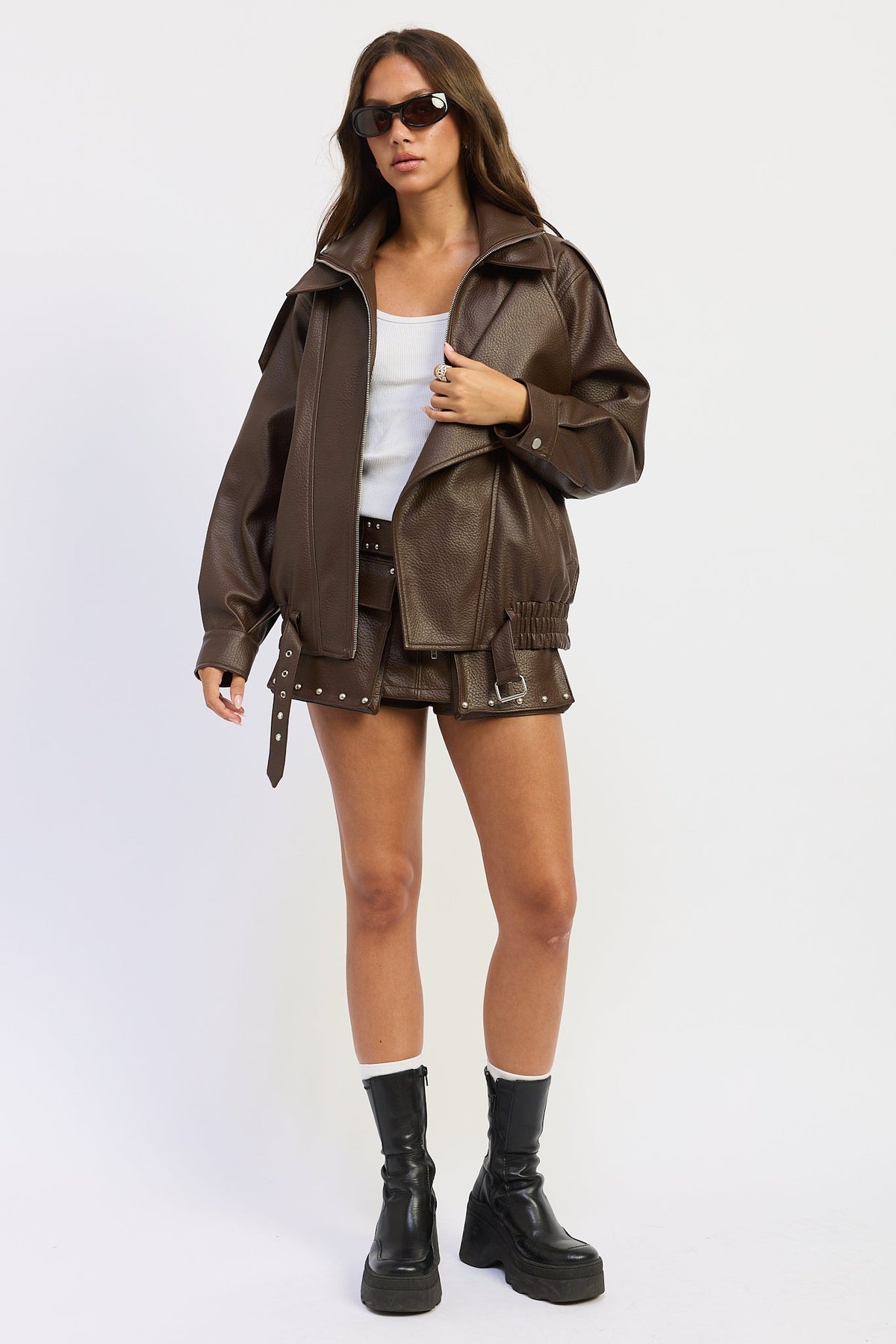 Gabriella Oversized Faux Leather Bomber Jacket