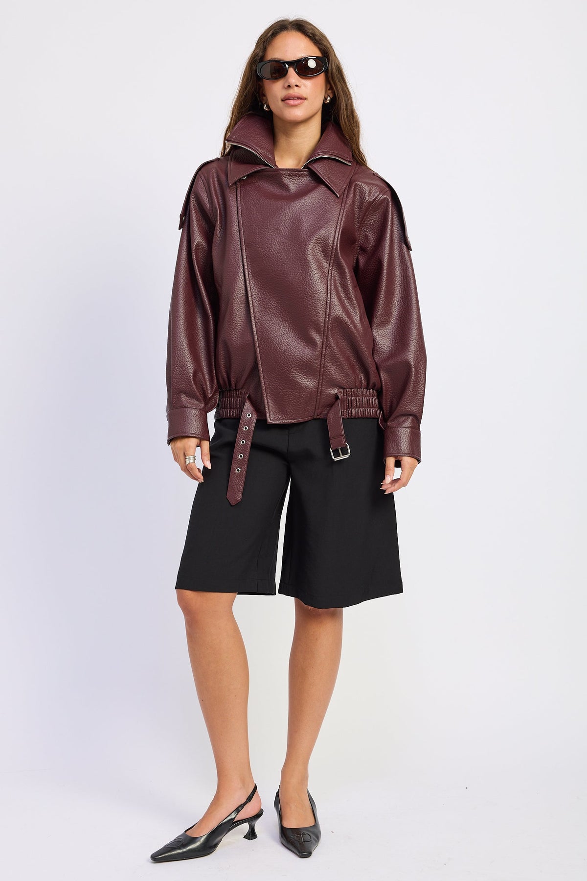Gabriella Oversized Faux Leather Bomber Jacket