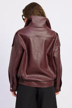 Gabriella Oversized Faux Leather Bomber Jacket