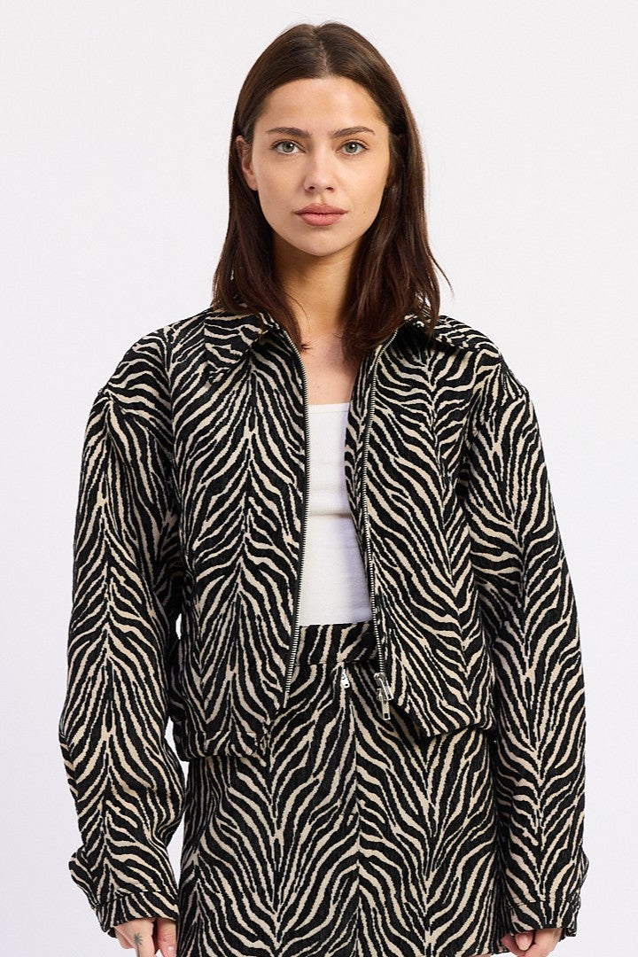 Demi Tan and Black Animal-Print Zip-Up Jacket