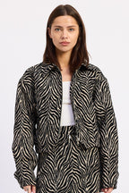 Demi Tan and Black Animal-Print Zip-Up Jacket