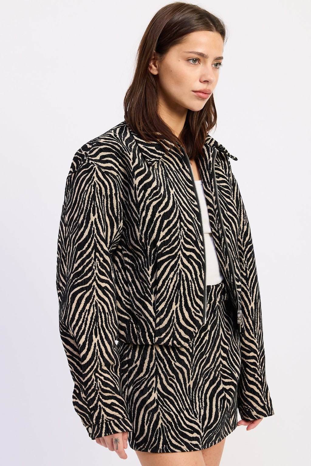 Demi Tan and Black Animal-Print Zip-Up Jacket