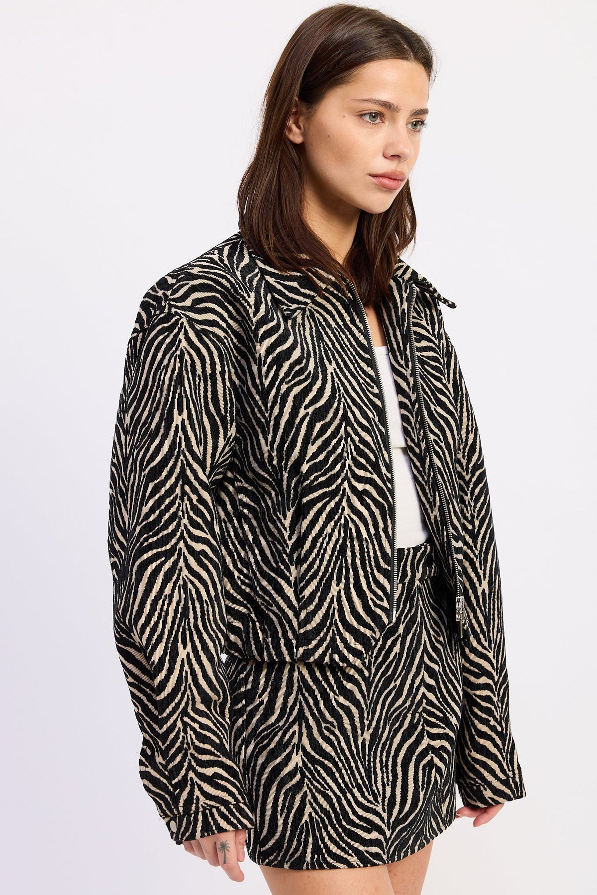 Demi Tan and Black Animal-Print Zip-Up Jacket