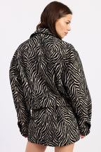 Demi Tan and Black Animal-Print Zip-Up Jacket