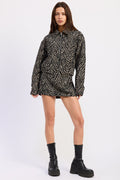 Demi Tan and Black Animal-Print Zip-Up Jacket