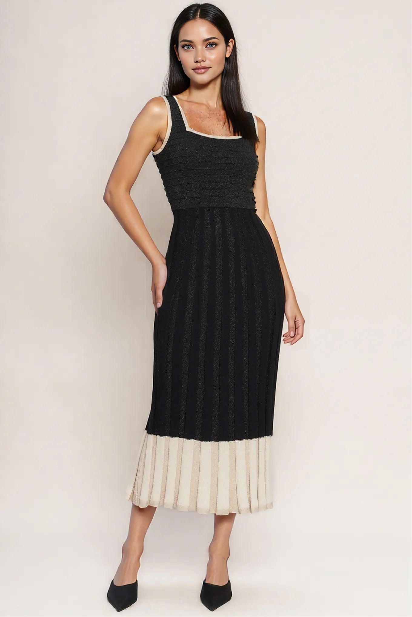 Noir Éclat Sweater Knit Midi Dress