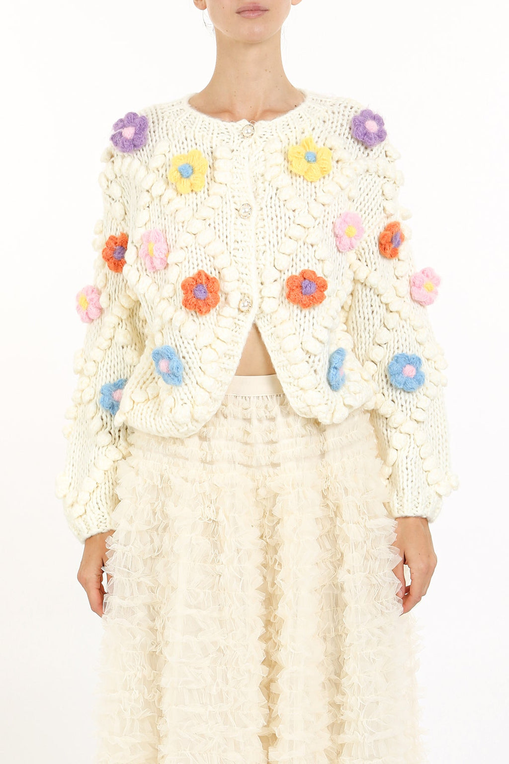 Mona Flower Crochet Detail Sweater Top - HOUSE OF SHE