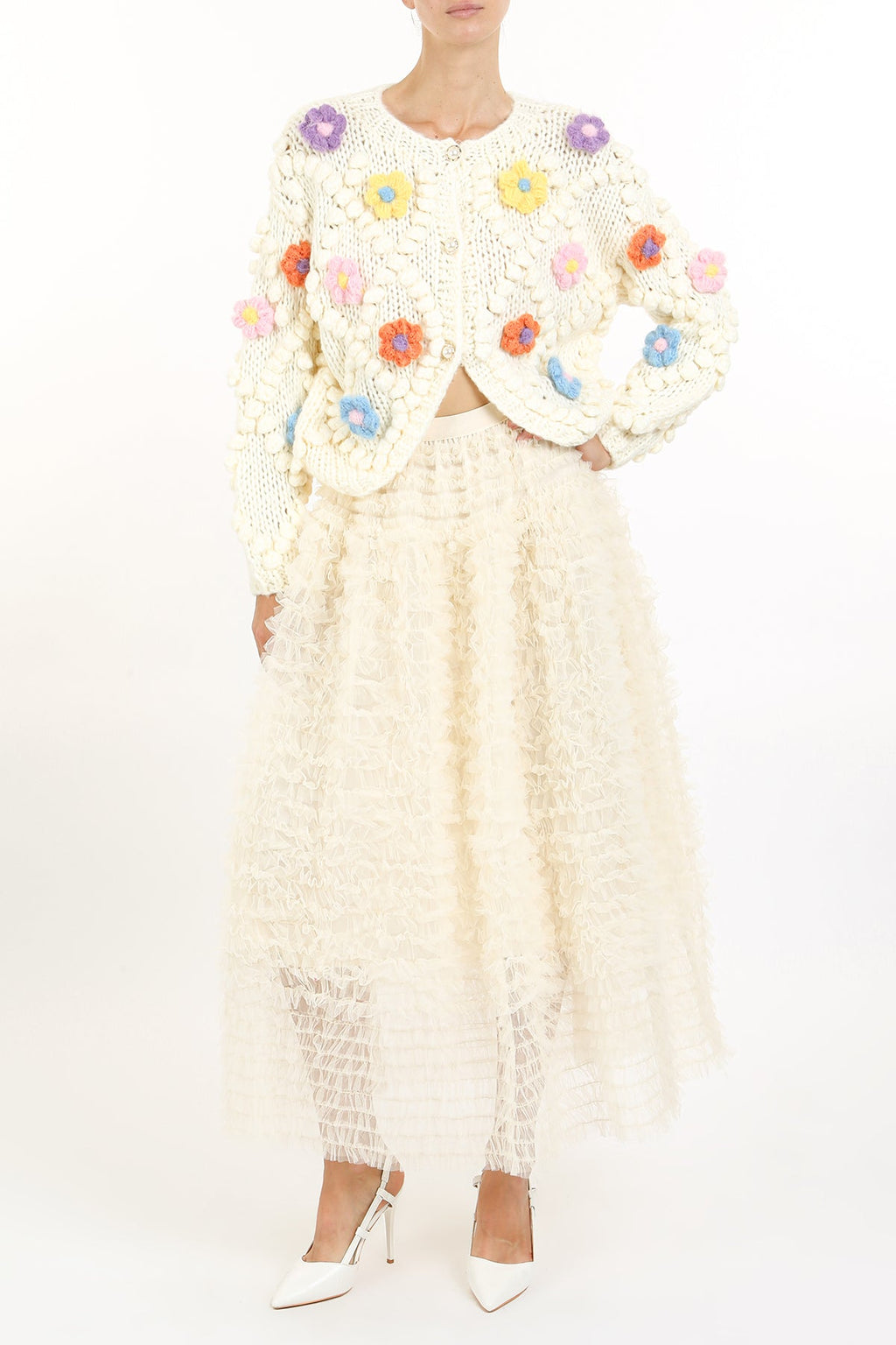 Mona Flower Crochet Detail Sweater Top - HOUSE OF SHE