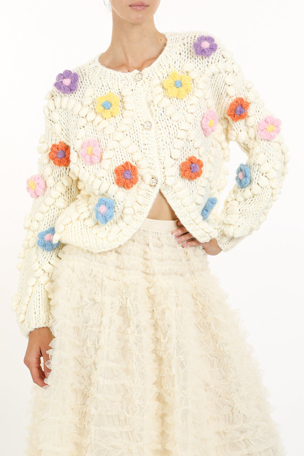 Mona Flower Crochet Detail Sweater Top - HOUSE OF SHE