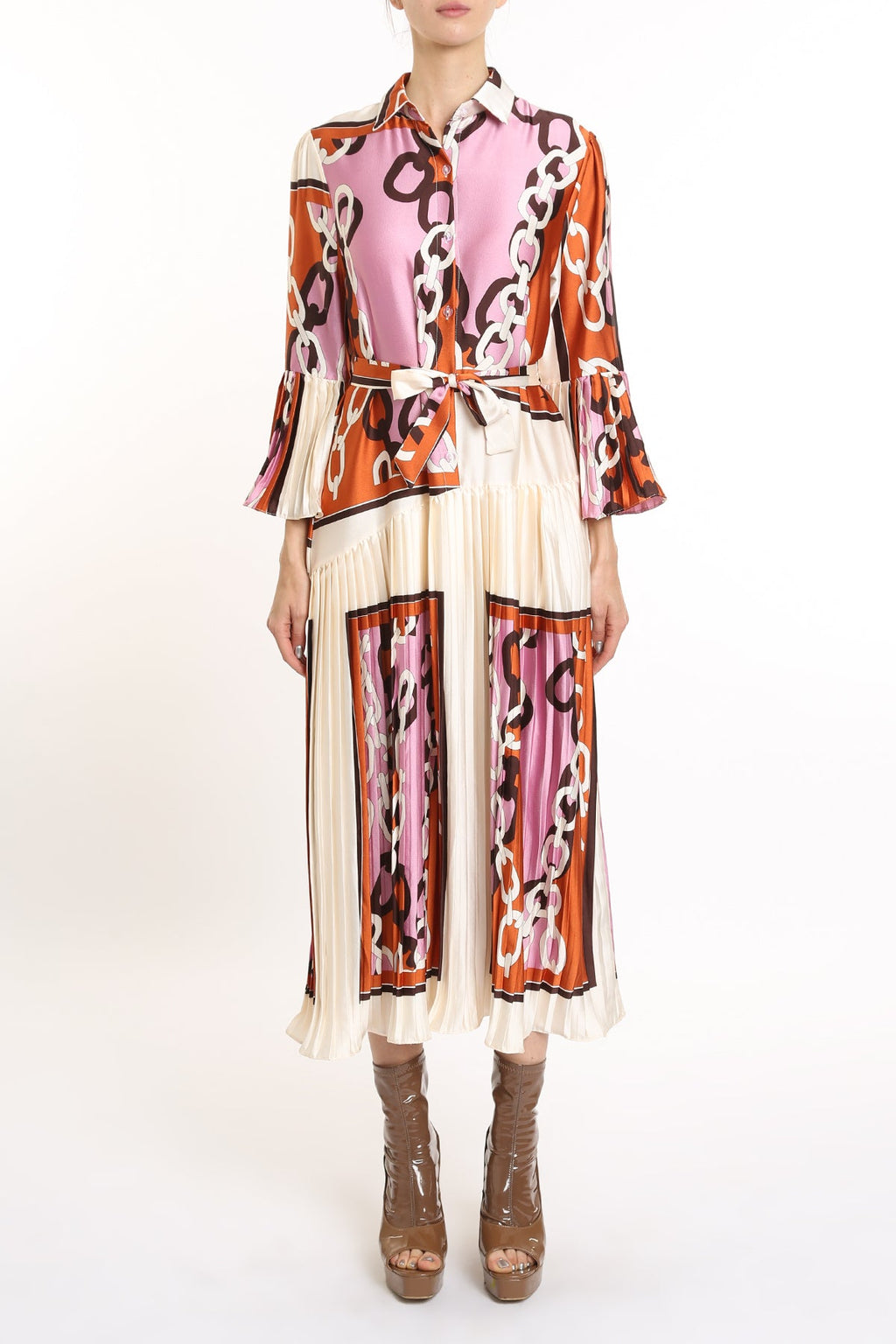 Avery Chain Link Patterned Partial Pleat Maxi Dress - HOUSE OF SHE