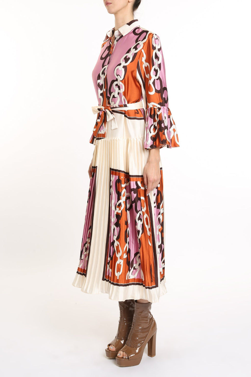 Avery Chain Link Patterned Partial Pleat Maxi Dress - HOUSE OF SHE