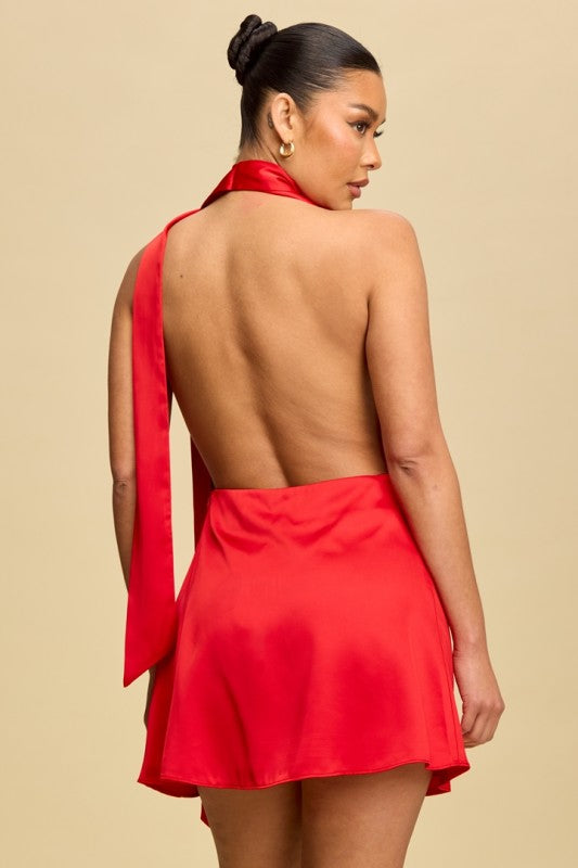 Leila Drape Satin Cowl Mini Dress