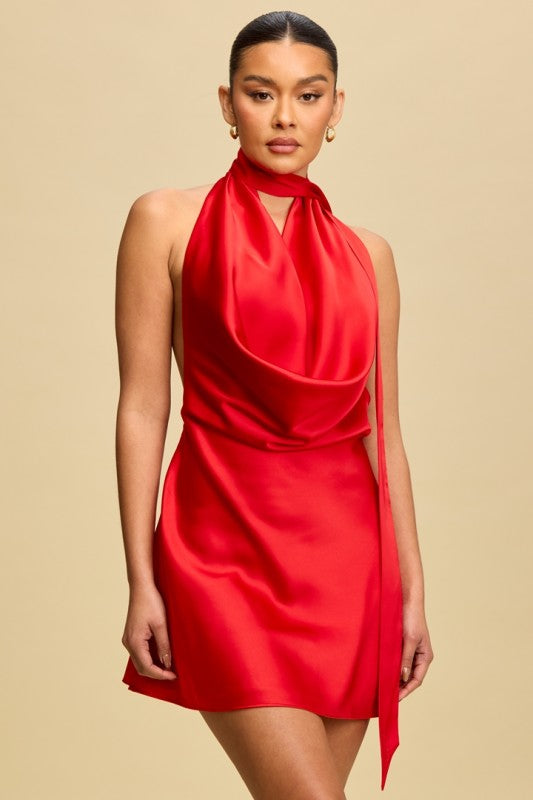 Leila Drape Satin Cowl Mini Dress