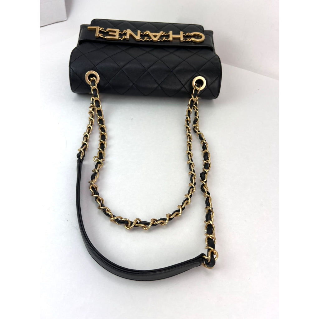 Chanel Calfskin Quilted Enchained Black Flap Shoulder Bag - HOUSE OF SHE