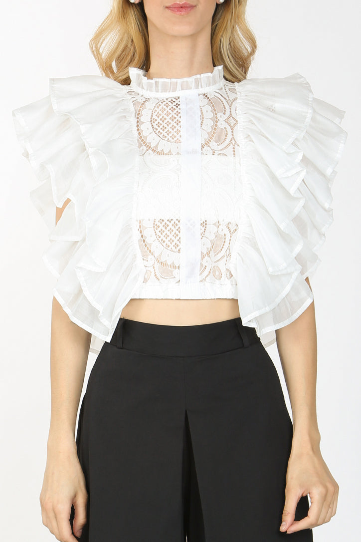 Adonis Ruffled Lace Crop Blouse  HOUSE OF SHE