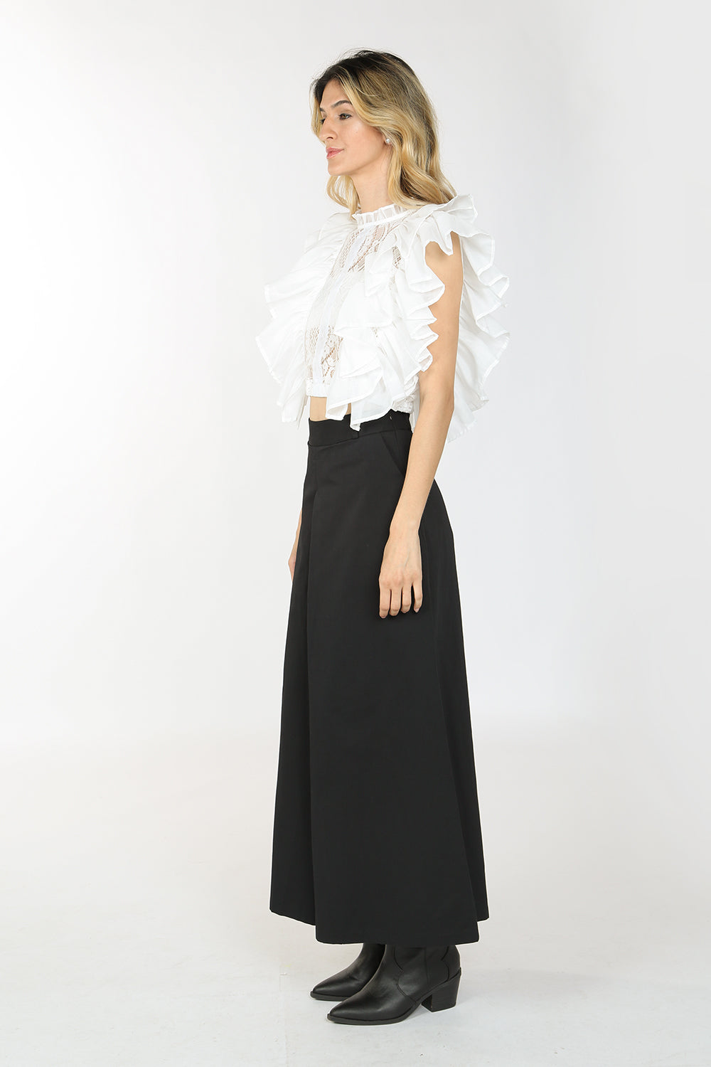 Adonis Ruffled Lace Crop Blouse  HOUSE OF SHE