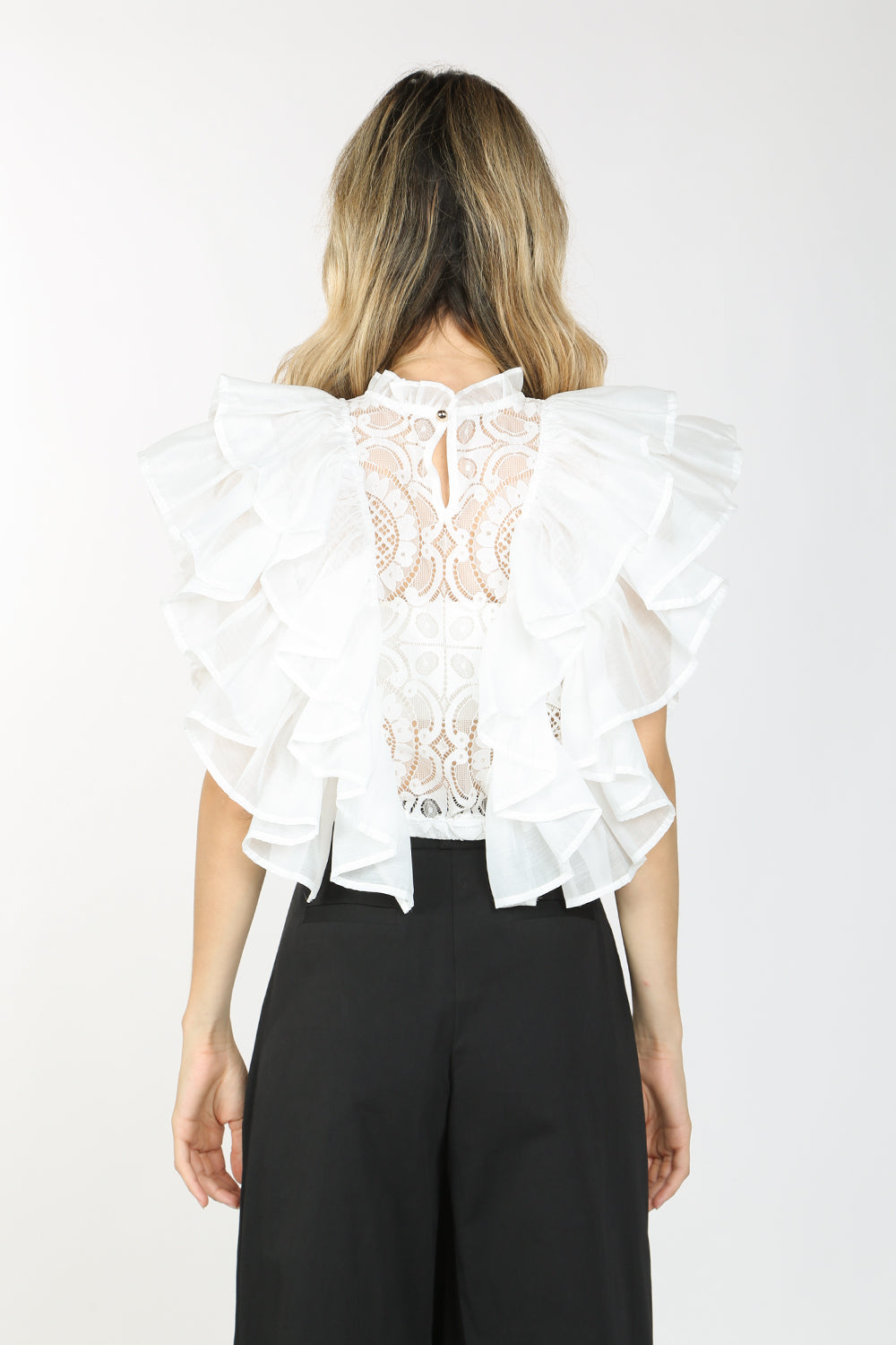 Adonis Ruffled Lace Crop Blouse  HOUSE OF SHE