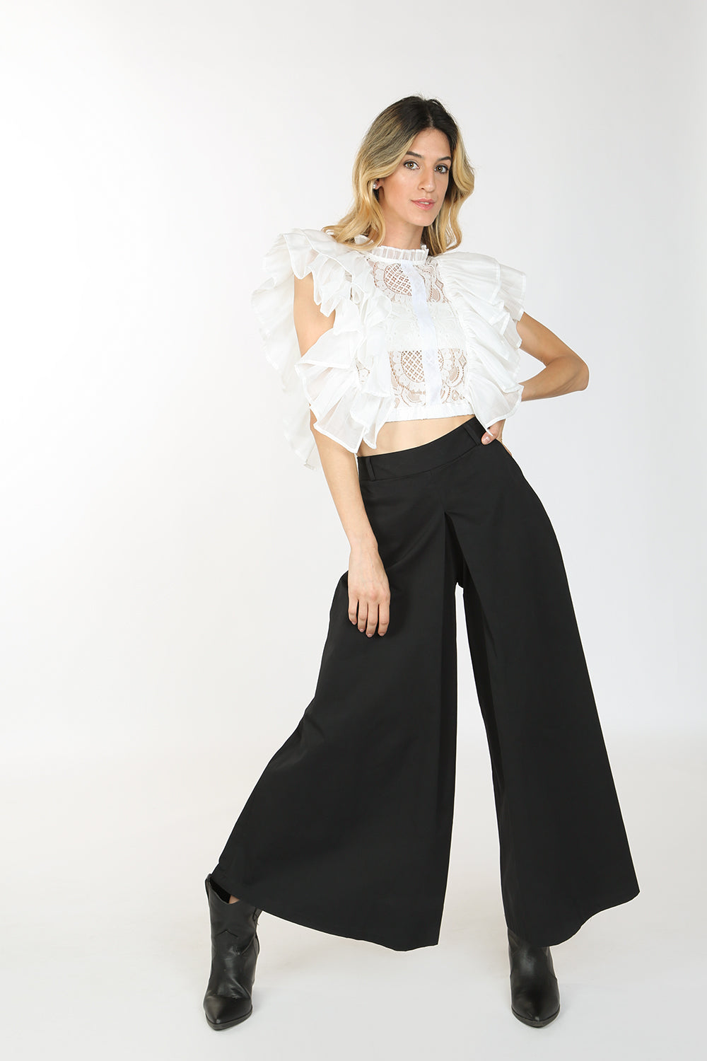 Adonis Ruffled Lace Crop Blouse  HOUSE OF SHE