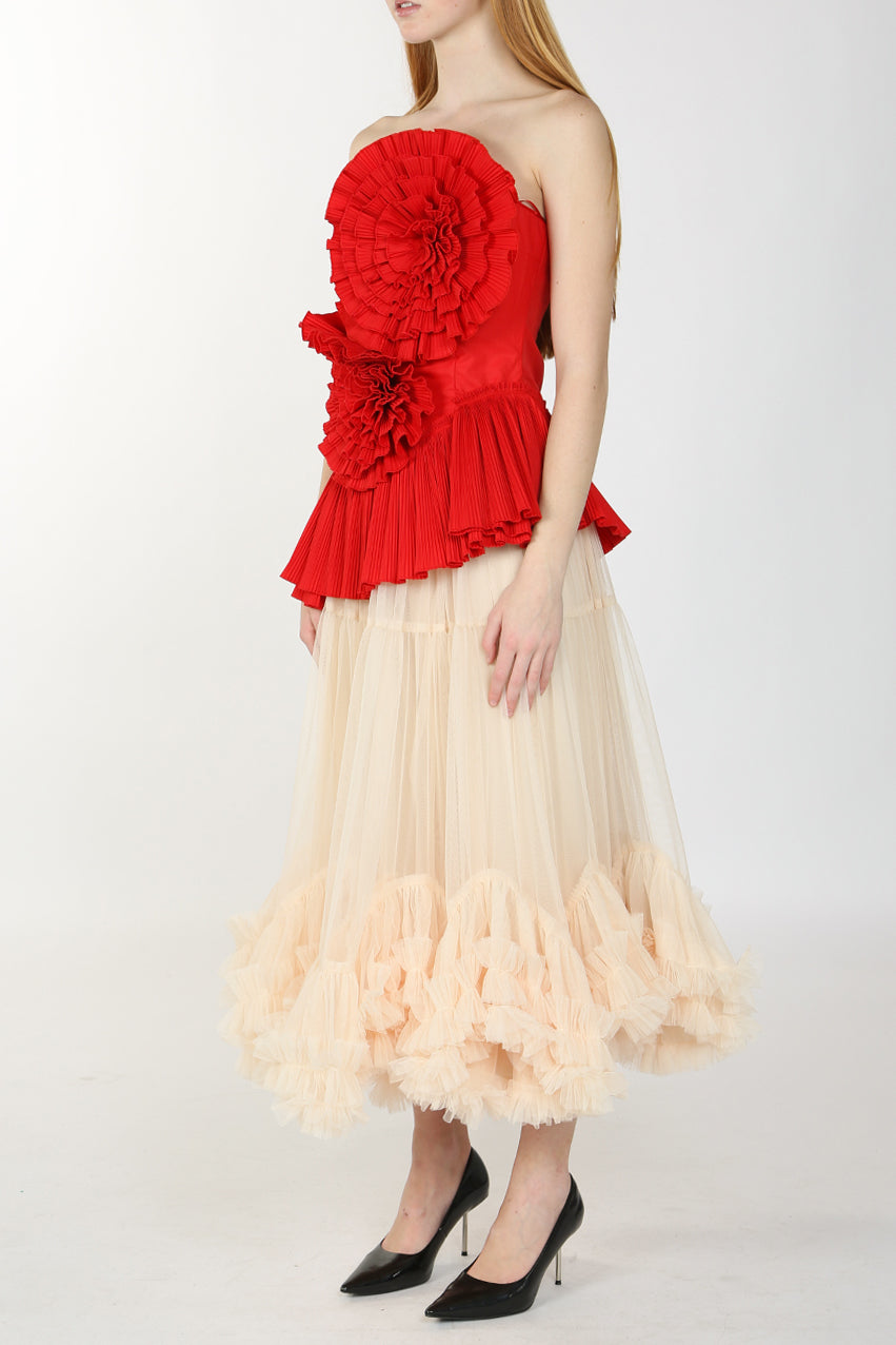 Angel 3D Pleated Flower Tube Bustier Top  HOUSE OF SHE