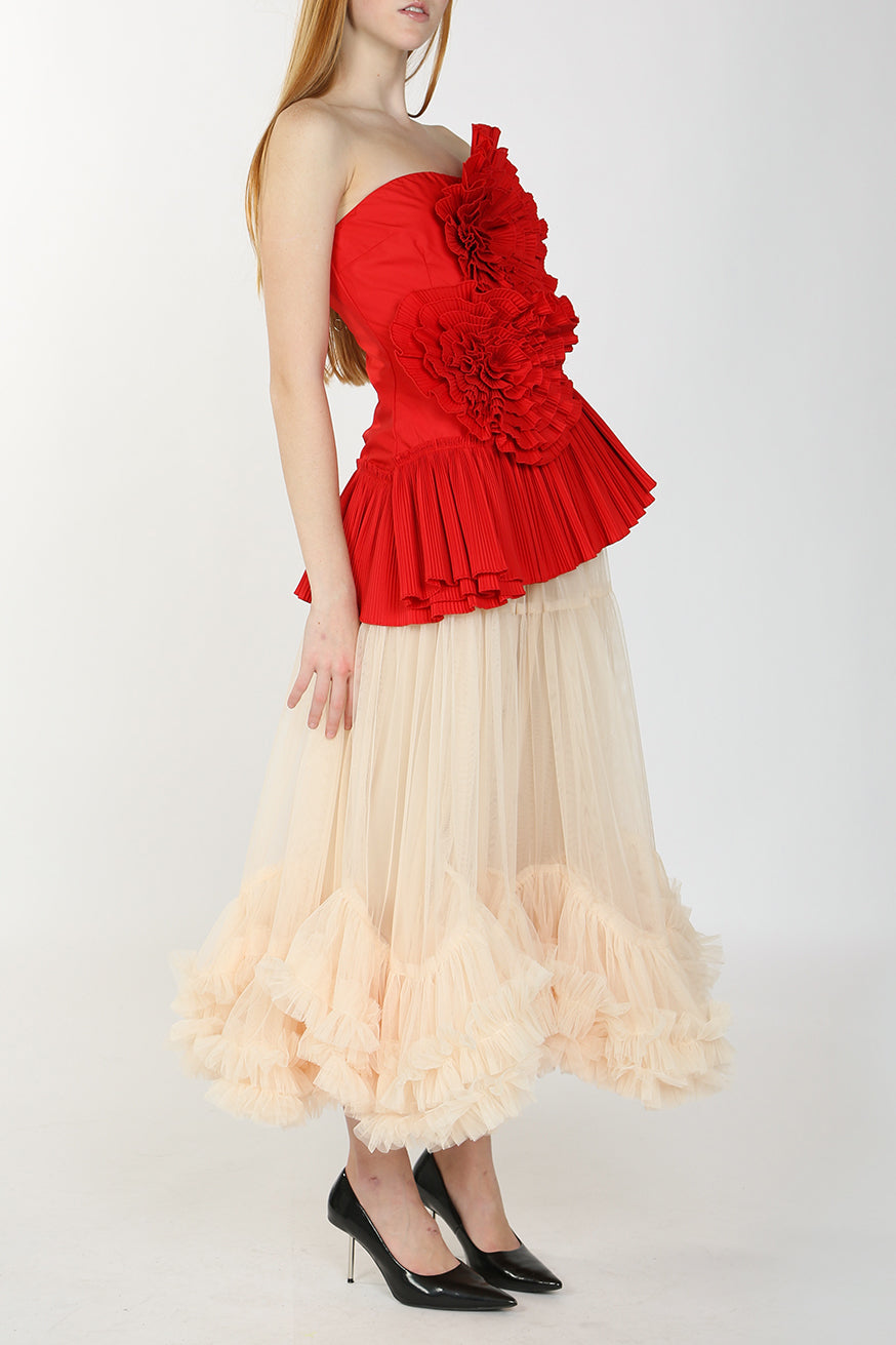 Angel 3D Pleated Flower Tube Bustier Top  HOUSE OF SHE