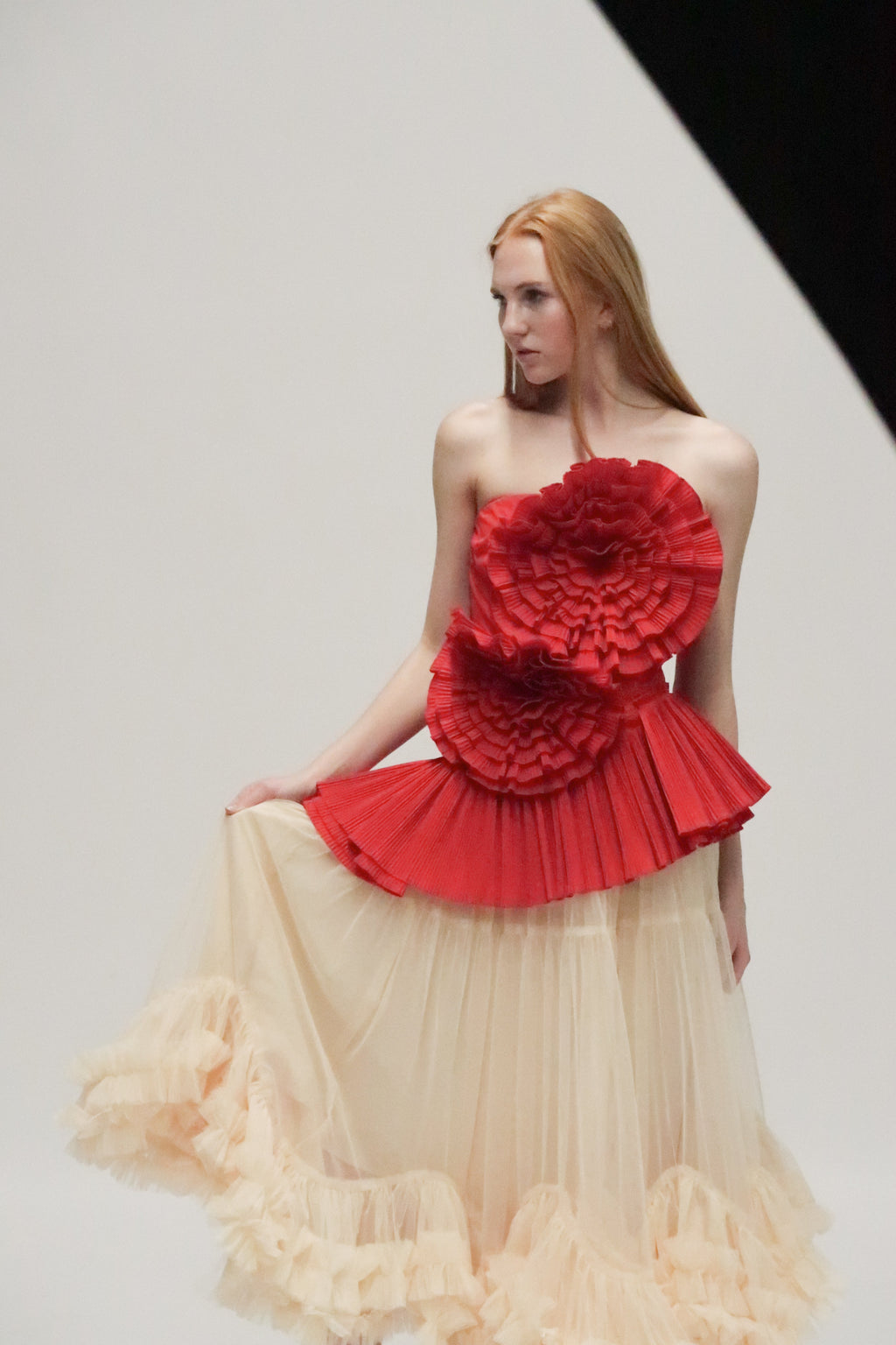 Angel 3D Pleated Flower Tube Bustier Top  HOUSE OF SHE